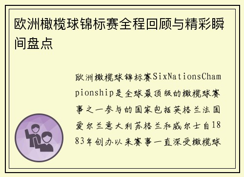 欧洲橄榄球锦标赛全程回顾与精彩瞬间盘点